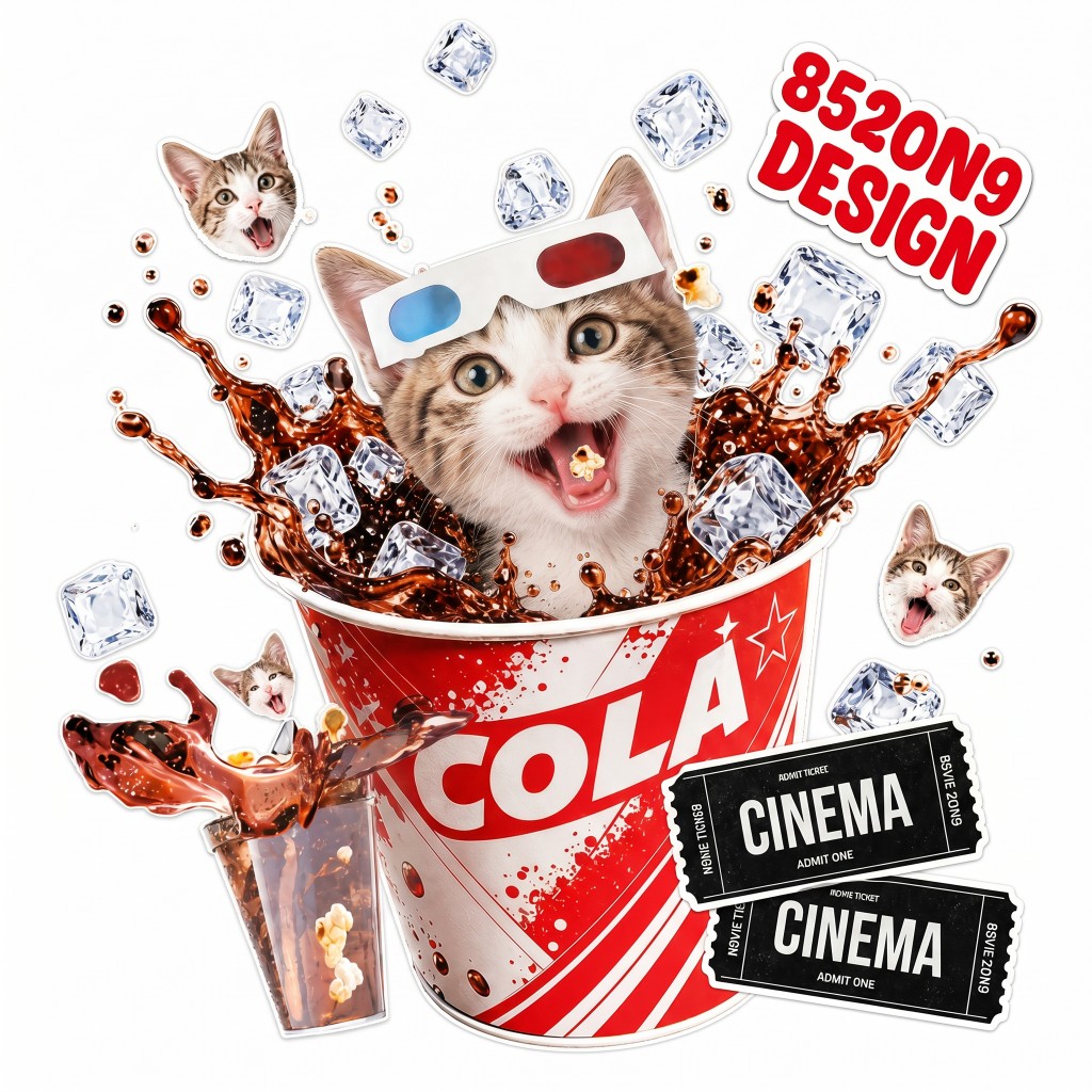 戲院可樂貓（Cinema Cola Cat）AI 寵物海報範例