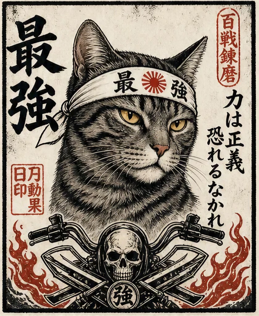 最強 skull 機車貓（Saikyo Skull Ride）AI 寵物海報範例