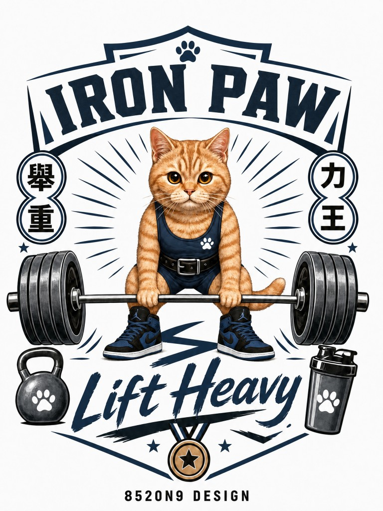 鐵爪舉重 深藍（Iron Paw Navy）AI 寵物海報範例
