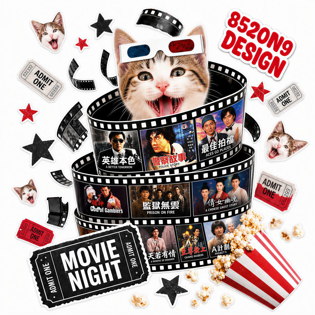 電影之夜貓（Movie Night Cat）AI 寵物海報範例