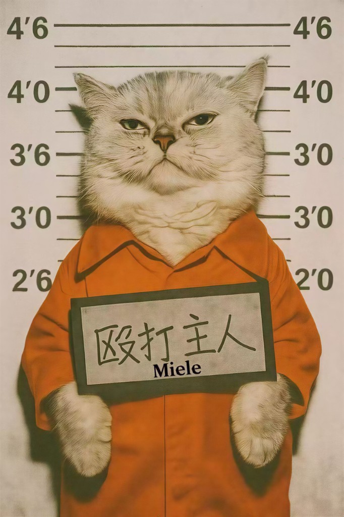 貓犯案照（Mugshot）AI 寵物海報範例