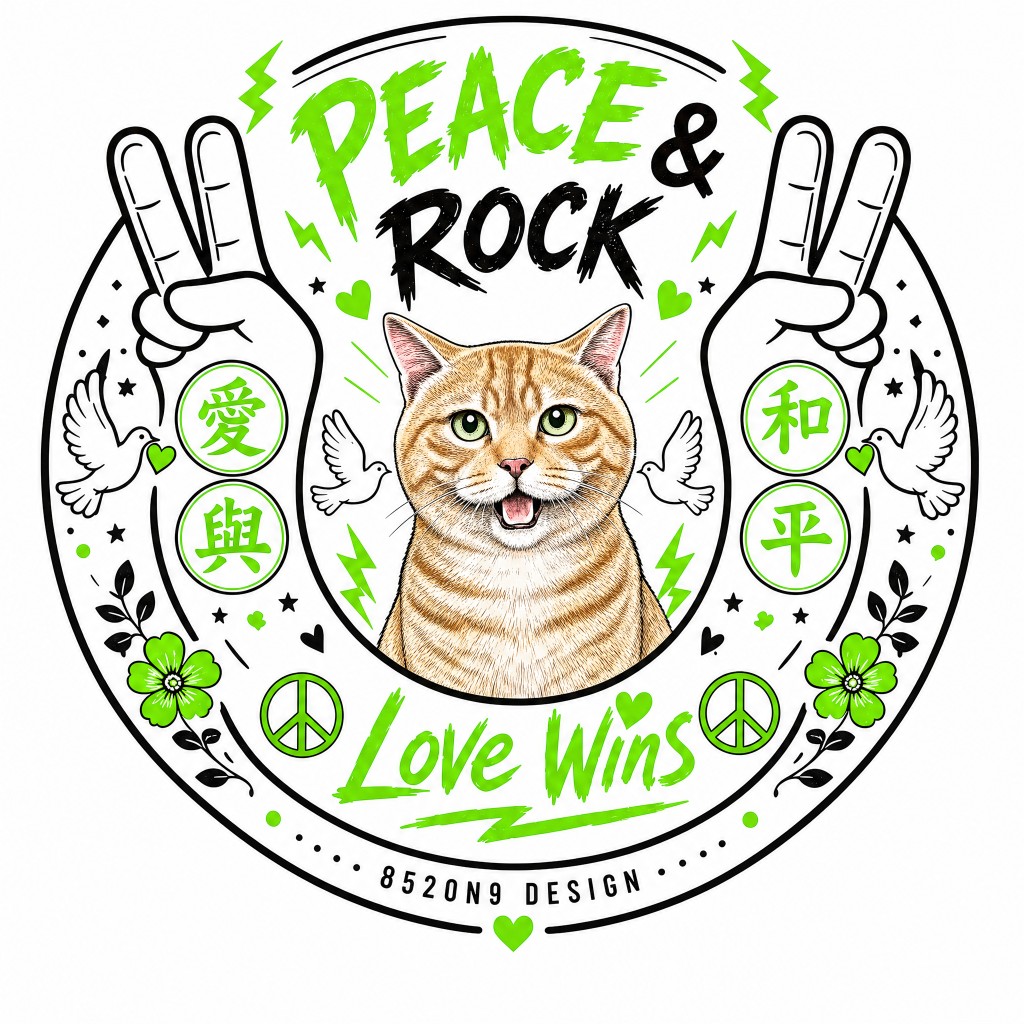 愛與和平搖滾（Peace & Rock）AI 寵物海報範例