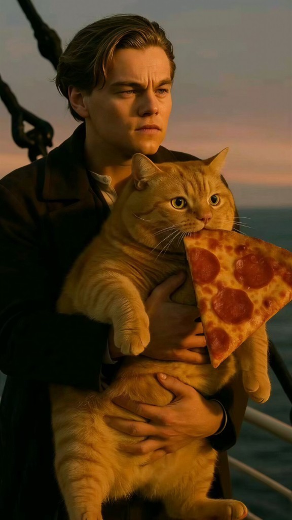 鐵達貓與薄餅（Titanic Pizza Cat）AI 寵物海報範例